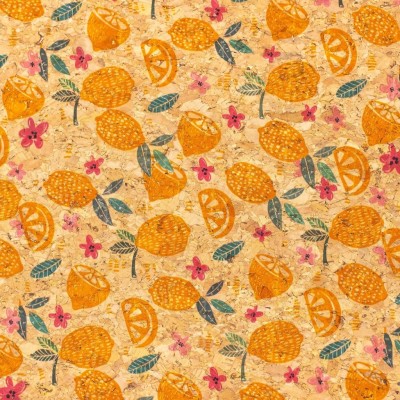 Fresh Lemon and daisy Cork Fabric- COF-133