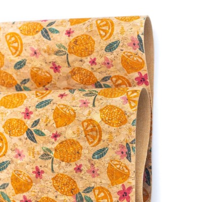 Fresh Lemon and daisy Cork Fabric- COF-133