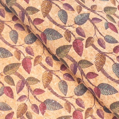 Colorful Leaves Natural Cork Fabric COF-204-A