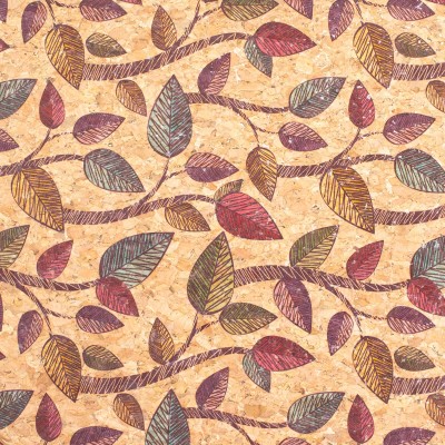 Colorful Leaves Natural Cork Fabric COF-204-A