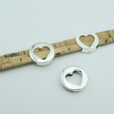 10 Pcs for 10mm flat leather, Antique silver love heart slider, jewelry supplies jewelry finding D-1-10-134