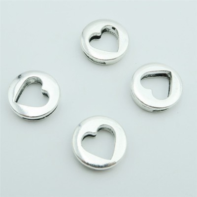 10 Pcs for 10mm flat leather, Antique silver love heart slider, jewelry supplies jewelry finding D-1-10-134