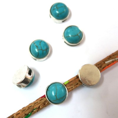 20 Pcs for 5mm flat leather, Antique silver with white turquoise slider beads, jewelry supplies jewelry finding D-1-10-153