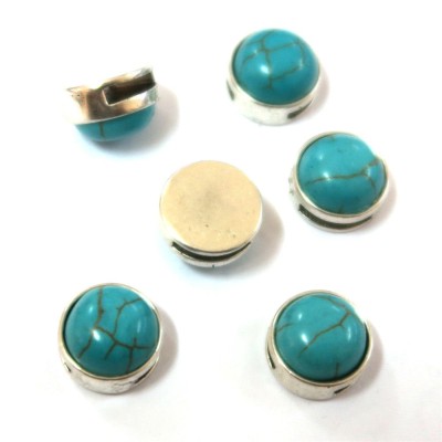 20 Pcs for 5mm flat leather, Antique silver with white turquoise slider beads, jewelry supplies jewelry finding D-1-10-153