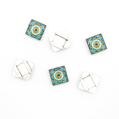 10units For 10mm flat cord slider with Square Portuguese tiles for bracelet finding（17mm*17mm） D-1-10-217