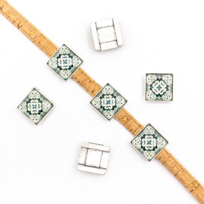 10units For 10mm flat cord slider with Square Portuguese tiles for bracelet finding（22mm*22mm） D-1-10-218