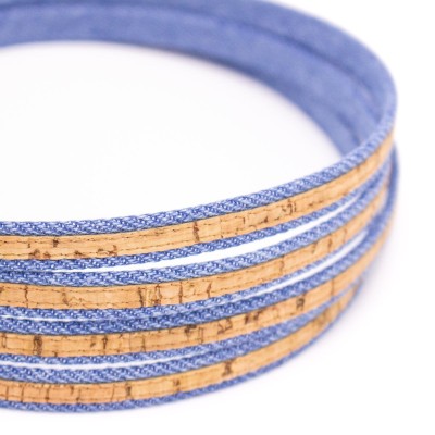 Natural cork & Denim 10mm flat cord COR-507(10meters)