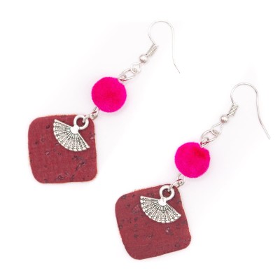 red cork fabric Shapes for Earrings, Original handmade ladies earrings-ER-113-5