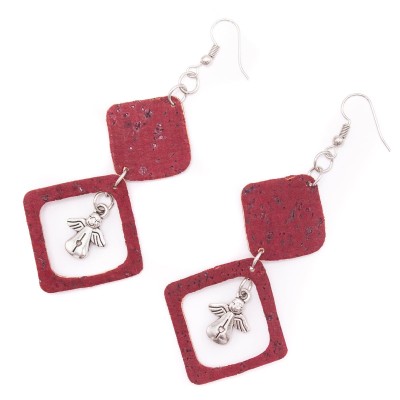 Red cork fabric Shapes for Earrings, Original handmade ladies earrings-ER-117-5