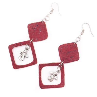 Red cork fabric Shapes for Earrings, Original handmade ladies earrings-ER-117-5