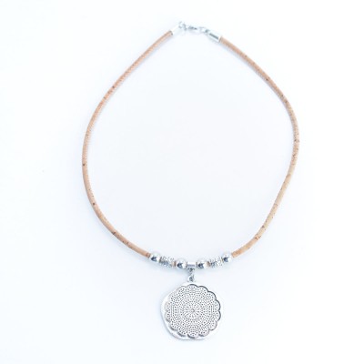 round flower pendant with Cork Necklace N-005