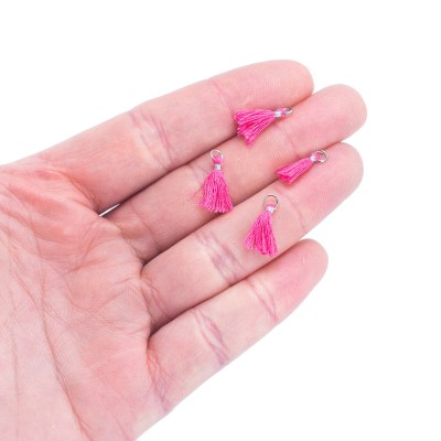 10 pcs pink color Small Tassel with silver ring Tassels, D-3-535