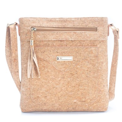 Natural Cork with Gold and Silver Accents - Women's Cork Crossbody Bag BAG-2249