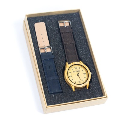 Cork Watch Set - Two Color Watch Strap - Unisex Cork Fashion Watch WA-239-BOX(with box)