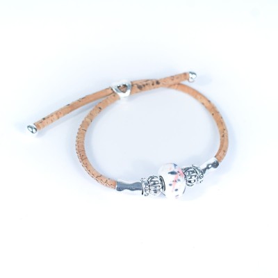 Handcrafted bracelet with natural cork thread and porcelain beads. BRW-007-MIX-8