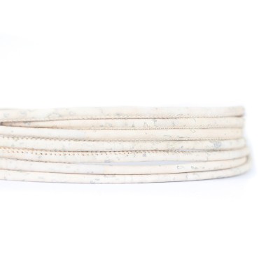 White cork 3mm round Cork Cord -COR-451-B