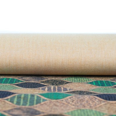 Natural Cork Fabric with Green Wave Pattern COF-427-B