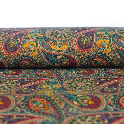 Paisley Pattern Printed Natural Cork Fabric COF-473